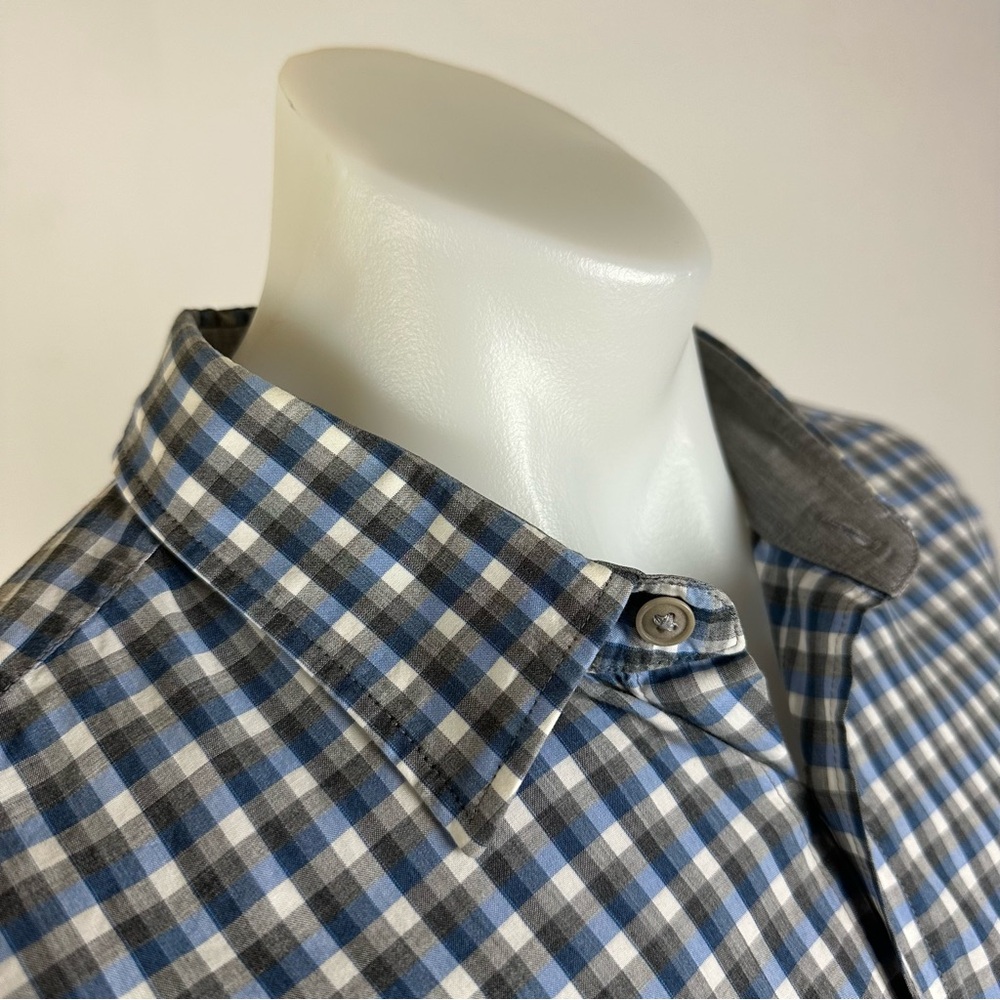 Hugo Boss Blue and Grey Plaid Buttoned Shirt